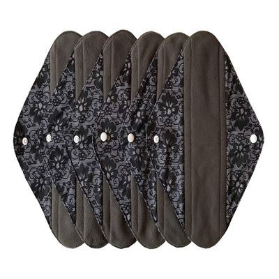 6 Pieces 12 Inch Heavy Flow Charcoal Bamboo Mama Cloth/Menstrual Pads/Reusable Sanitary Pads