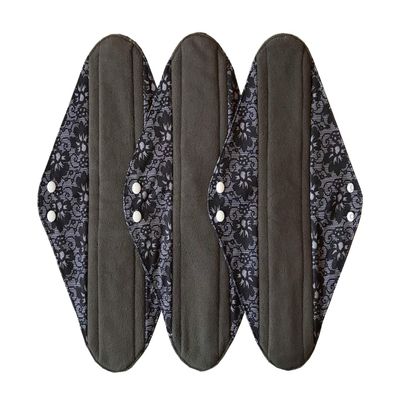 3 Pieces 14 Inch Overnight Charcoal Bamboo Reusable Mama Cloth/Menstrual Pads