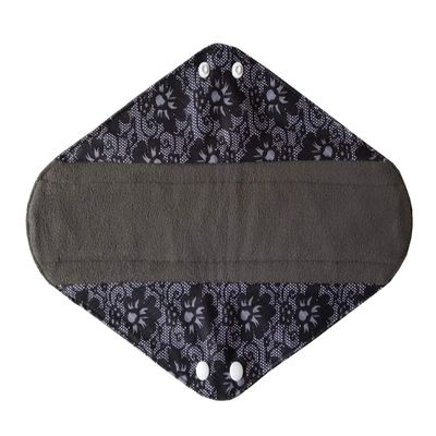 14 Inch Overnight Charcoal Bamboo Reusable Mama Cloth/Menstrual Pads (Black lace)