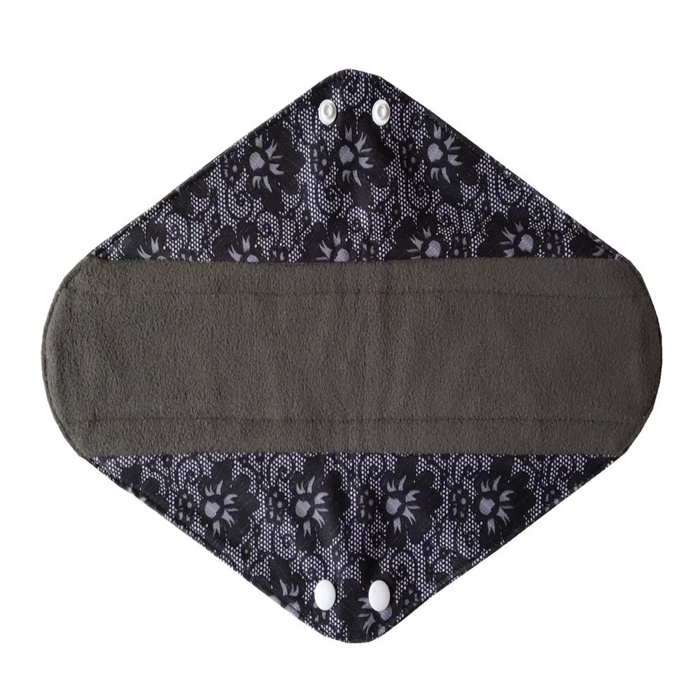 14 Inch Overnight Charcoal Bamboo Reusable Mama Cloth/Menstrual Pads (Black lace)