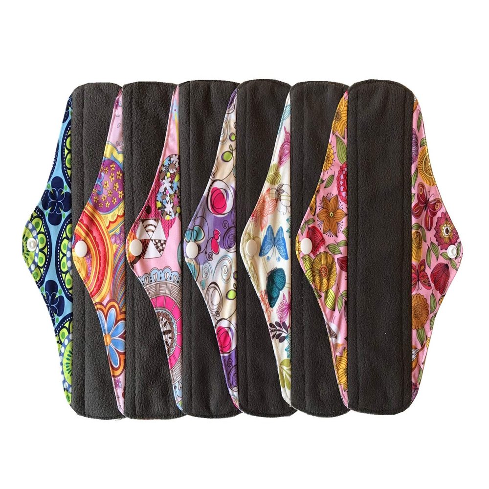 6 Pieces 10 Inch Regular Charcoal Bamboo Mama Cloth/Menstrual Pads/Reusable Sanitary Pads
