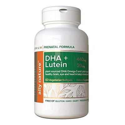 Ally Nature Vegan Prenatal DHA 440mg  Lutein 20mg For Pregnancy  Non-GMO Prenatal Multivitamin For Pregnant Women- Support Healthy Brain, Eye and Heart In Babys Development - 60 Softgels