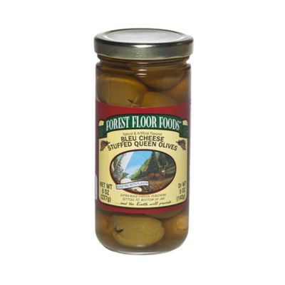 Forest Floor Foods Blue Cheese Stuffed Queen Olive, Stuffed Green Olives w/ Premium Ingredients and Brine, Decadent Bleu Cheese Flavor, 8 oz (1 Pack)