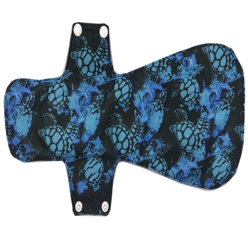 14 Inch Overnight Charcoal Bamboo Reusable Mama Cloth/Menstrual Pads (Blue turttle)