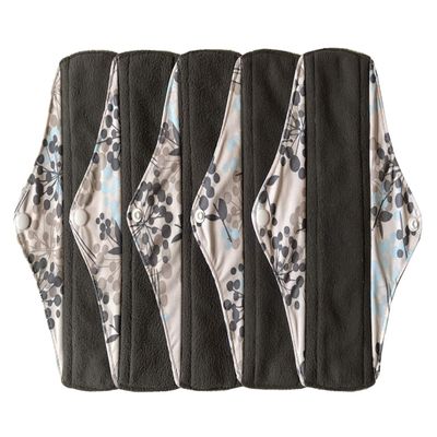 5 Pieces Charcoal Bamboo Mama Cloth/Menstrual Pads/Reusable Sanitary Pads (Silver, Regular (10 inch))