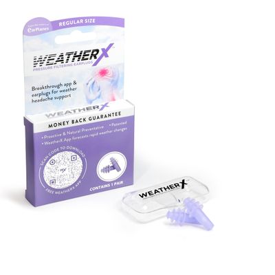 WeatherX Headache Prevention Pressure Filtering Earplug for Shifts in Barometric Weather Pressure, Download Free Alert app (Regular 1 PK)
