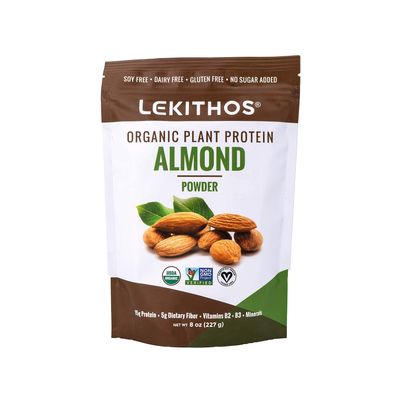 Lekithos Organic Almond Protein Powder - Single Ingredient - High in Vitamin B2 + B3, Magnesium, Potassium, Calcium! 8oz, Plant-Based, Vegan, Non-GMO, 8 Servings, High Fiber, No Added Sugar