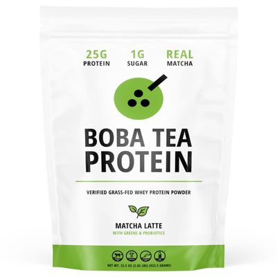 Boba Tea Protein Matcha Latte | 25g Grass-Fed Whey Protein Isolate Powder | Gluten-Free & Soy-Free Bubble Tea Protein Drink | Real Ingredients & Lactose-Free Protein Drink | 25 Servings