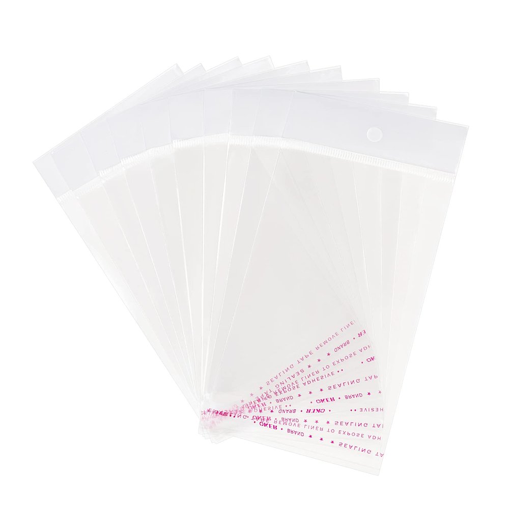ARRICRAFT 1000pcs Long Cellophane Bags Resealable Clear Plastic bags with Hanging Hole for Jewelry Display, 9x13cm