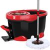 Rotating mop Hand Pressure Automatic Dehydration Metal Basket Metal Pedal Household Mop Bucket, Stainless Steel Dish 4 mop Heads Reddish Black view 1
