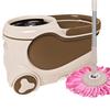 Rotating mop Hand wash Free Wet and Dry Household Hand Pressure Automatic Dehydration Mop Bucket, 4 Colors 3 mop Heads(Color:Brown) view 1