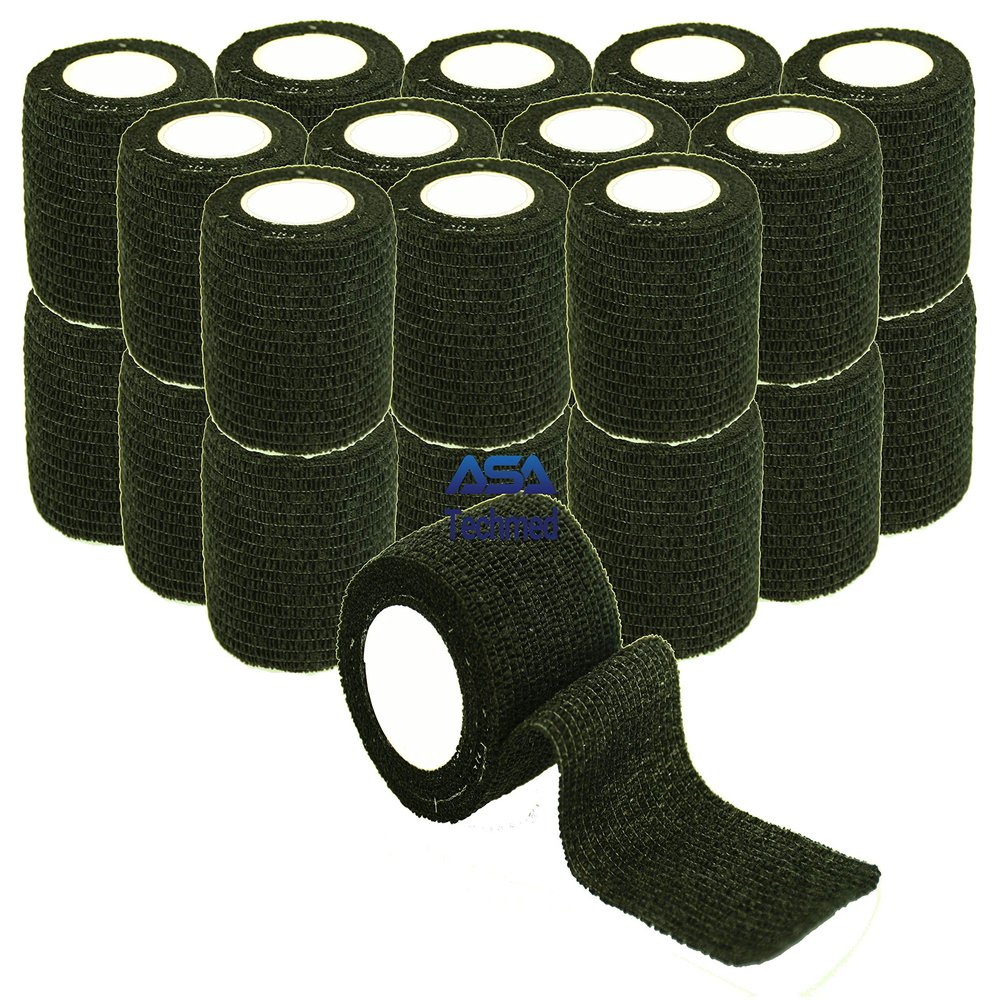 24 - Pack, 2 x 5 Yards, Self-Adherent Cohesive Tape, Strong Sports Tape for Wrist, Ankle Sprains & Swelling, Self-Adhesive Bandage Rolls (Black)