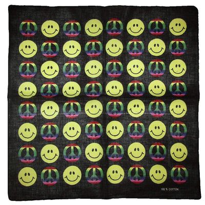 MWS Lot 3 Rainbow Peace Sign Yellow Smiley Face Black Cotton 22"x22" Bandanna