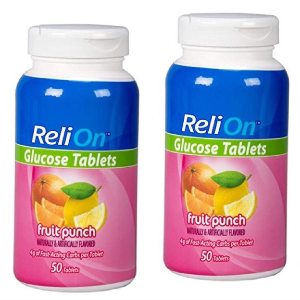 Relion Glucose Tablets - Fruit Punch Flavor - 50 Counts (2 Pack)