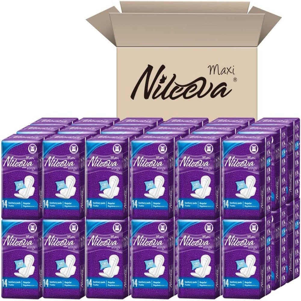 Nileeva Care Maxi Sanitary Napkins with Wings Ultra Soft, Super Absorbency & Individually Wrapped Super Value Bulk Pack (14 Pads/Pack X 36 Packs = 504 Pads)