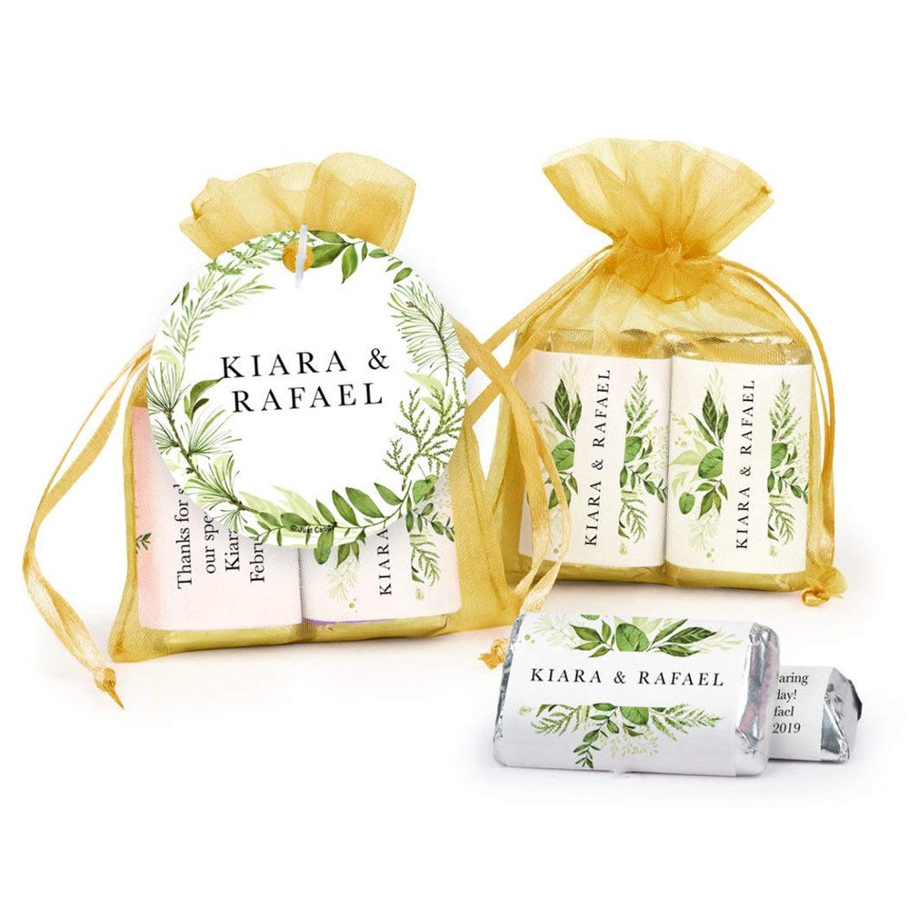 Wedding Favors Personalized Candy Miniatures in Organza Bags with Gift Tag (12 Pack)