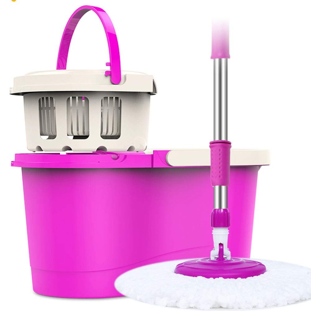 Rotating mop Hand Pressure Automatic Drying Separate Dehydration Basket Double Drive Mop Bucket,2 mop Heads