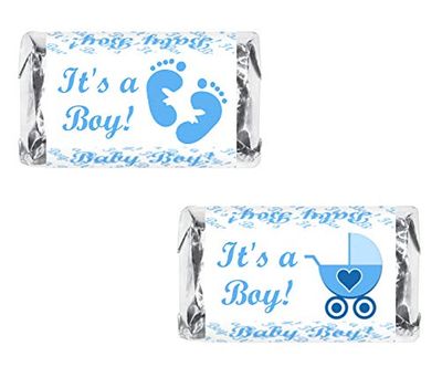 60 Blue Its a Boy Baby Shower Miniatures Candy Bar Wrapper Labels, Baby Shower Miniatures Candy Bar Stickers Decorations, Candy Not Included. Made in USA