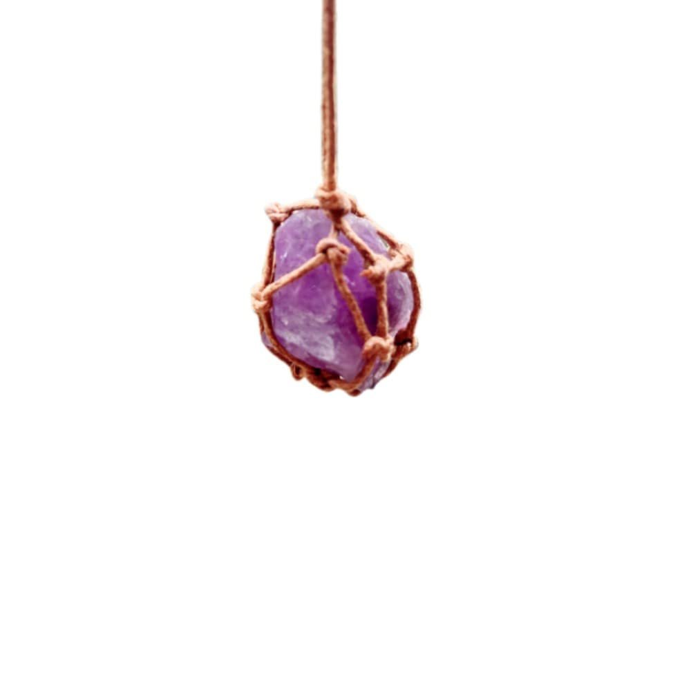 AITELEI Natural Raw Amethyst Crystal Pendant Necklace Reiki Chakra Healing Pendant Treatment Stone With Hand-woven Rope in Random Color