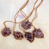 AITELEI Natural Raw Amethyst Crystal Pendant Necklace Reiki Chakra Healing Pendant Treatment Stone With Hand-woven Rope in Random Color view 3