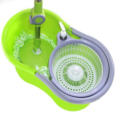 Rotating mop Hand Pressure Automatic Dehydration Double Drive Mop Bucket, 3 mop Heads Plastic Basket(Color:Green)