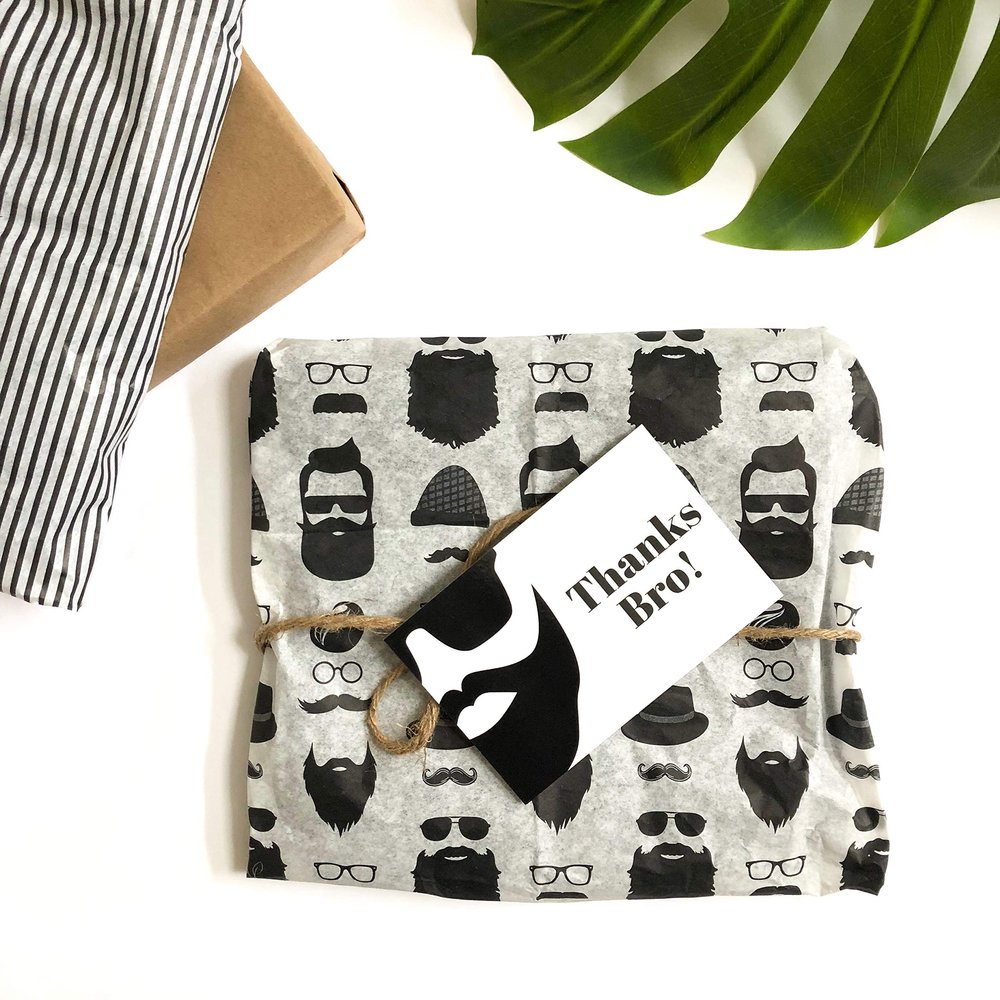 50pc Thanks Bro Mens Beard Mustache Bachelor Bridal Birthday Party Thank You Card Tissue Paper Gift Wrap Packaging Set