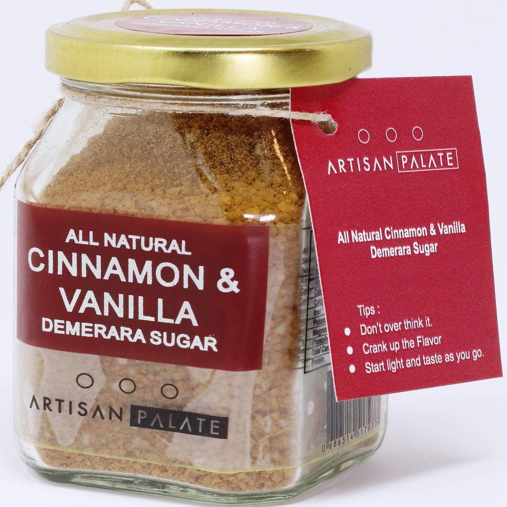 Artisan Palate Cinnamon & Vanilla Demerara Sugar Jar | All Natural | Coffee tea sweetner and desserts | 150 gms (Pack of 1)