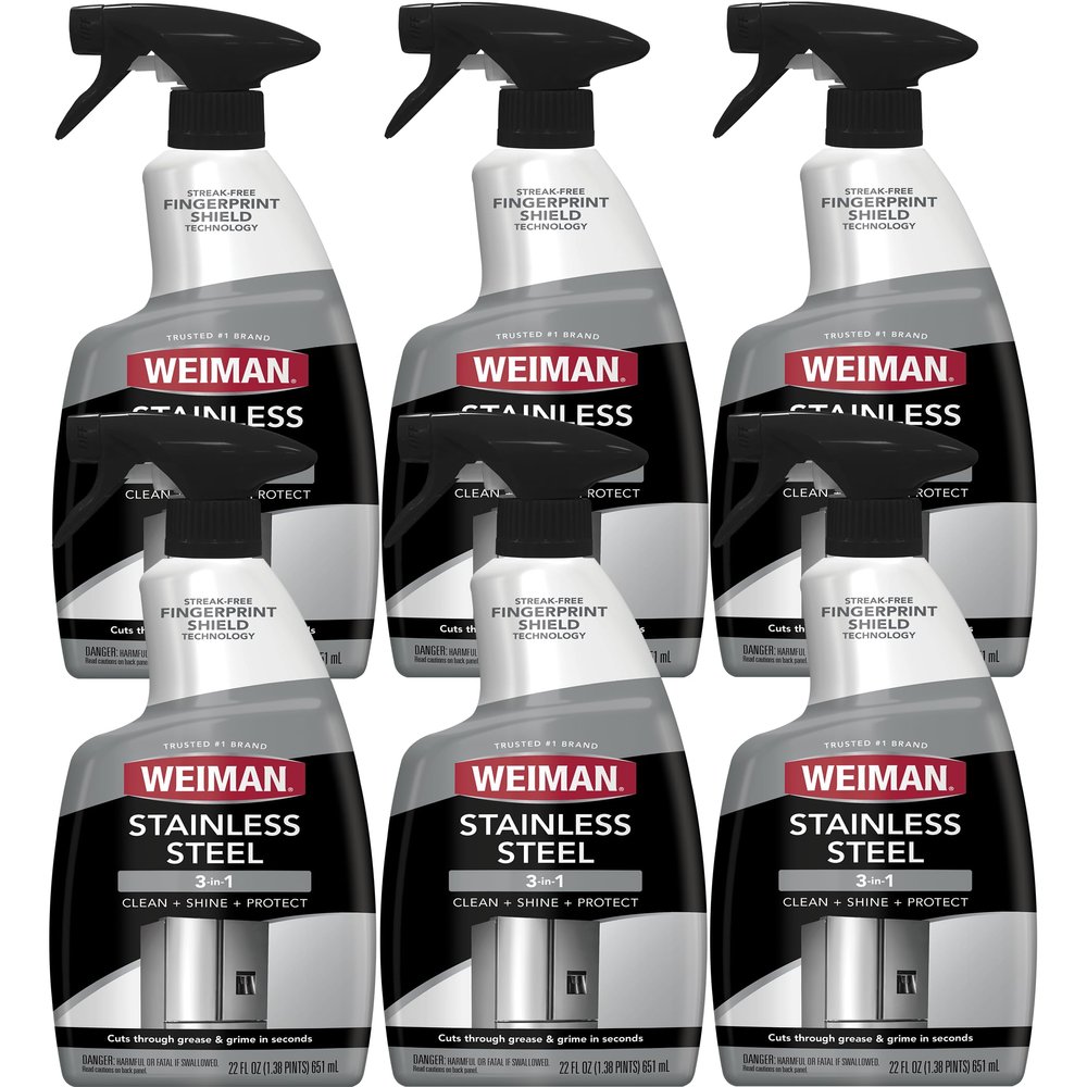 Weiman Stainless Steel Cleaner & Polish, 6 Pack, Anti Fingerprint Spray, Water Spots & Grease, No Streaks or Residue, Safe for Metal Polish, Chrome, Appliances, Fridge, Sinks & Grills