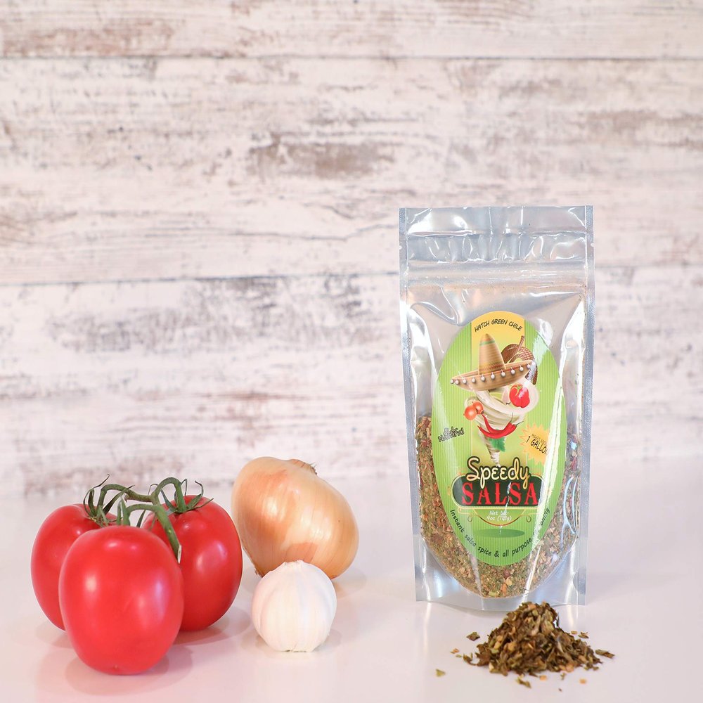 HATCH GREEN CHILE Speedy Salsa 4 oz POUCH - Dry Salsa Spice Mix - Makes @ 8 Bowls (14.5 oz) of Salsa