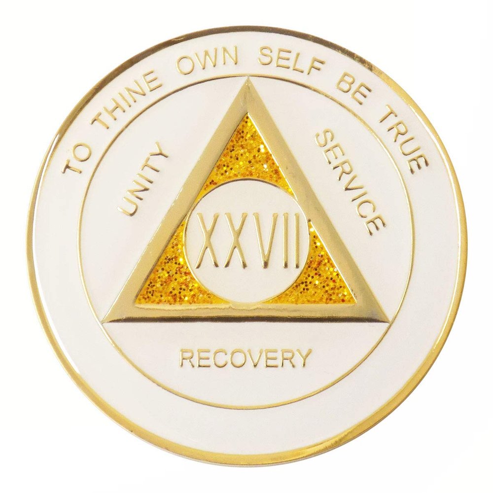 27 Year - White-Gold Sparkle Tri-Plate Medallion | RecoveryShop