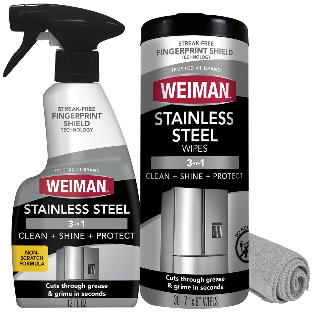 Weiman Stainless Steel Cleaner Kit - Removes Fingerprints, Residue, Water Marks, and Grease