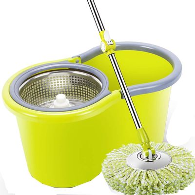Rotating mop Double Drive Hand Pressure Automatic Dehydration Mop Head, 6 mop Heads Metal Basket(Color:Yellow)