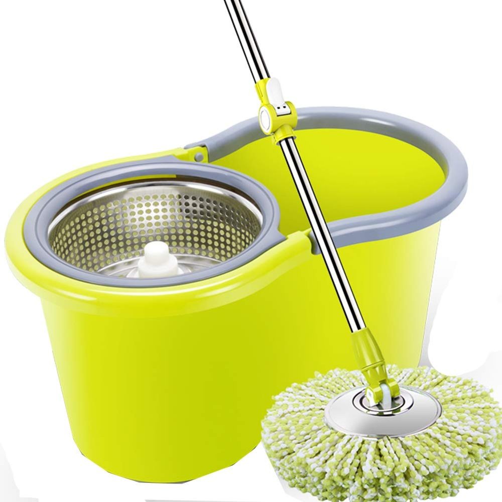 Rotating mop Double Drive Hand Pressure Automatic Dehydration Mop Head, 6 mop Heads Metal Basket(Color:Yellow)