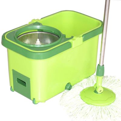 Rotating mop roll Wheel Hand Pressure Automatic Dehydration Wet and Dry Mop Bucket, 2 mop Heads