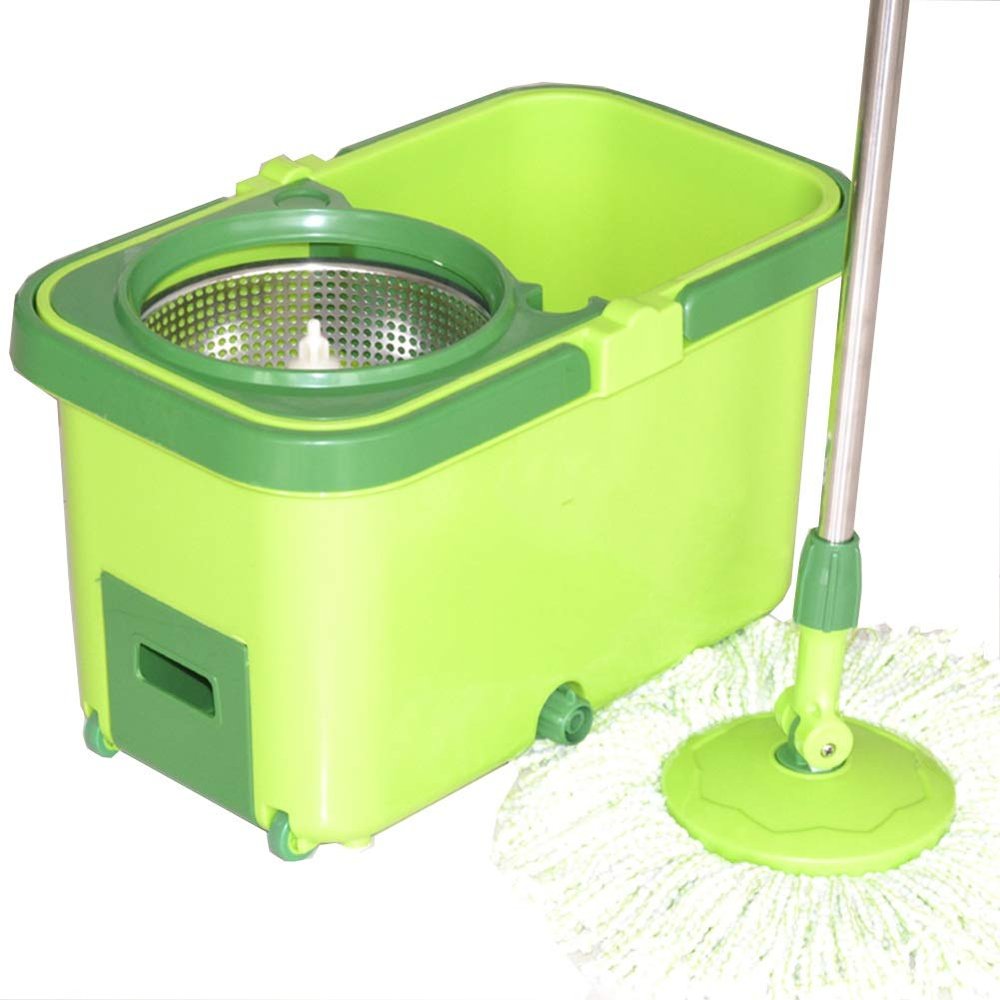 Rotating mop roll Wheel Hand Pressure Automatic Dehydration Wet and Dry Mop Bucket, 2 mop Heads