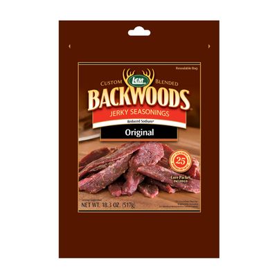 LEM Products Backwoods Reduced Sodium Original Jerky Seasoning, Ideal for Wild Game and Domestic Meat, Seasons Up to 25 Pounds of Meat, 18.3 Ounce Packet with Pre-Measured Cure Packet Included