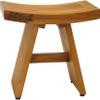 18" Asia Teak Shower Bench with Carved Leaves on Seat Front view 1