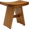 18" Asia Teak Shower Bench with Carved Leaves on Seat Front view 2