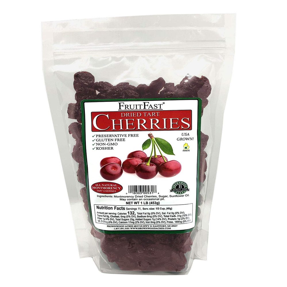 Premium Michigan Montmorency Dried Cherries by Brownwood Acres - Slightly Sweetened - Non-GMO, Gluten Free, Kosher Certified All Natural Healthy Snack Alternative (1 Pound)