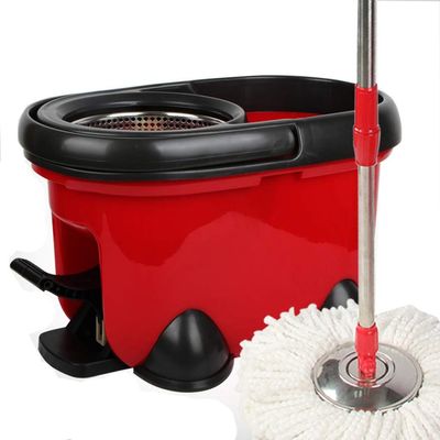 Rotating mop Foot Tread Hand Pressure Automatic Dehydration Four Drive Mop Bucket, 2 mop Heads