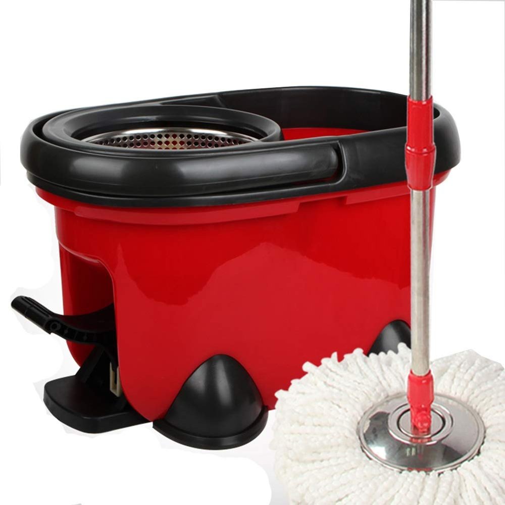 Rotating mop Foot Tread Hand Pressure Automatic Dehydration Four Drive Mop Bucket, 2 mop Heads