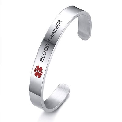 VNOX Medical Condition Alert ID Type 1 Diabetes 10MM Stainless Steel Open Cuff Bangle Bracelet for Men Women