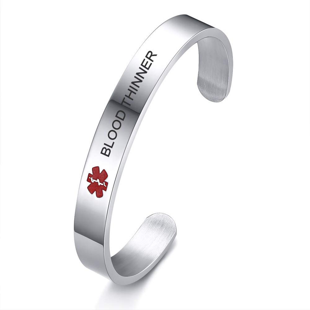 VNOX Medical Condition Alert ID Type 2 Diabetes 10MM Stainless Steel Open Cuff Bangle Bracelet for Men Women
