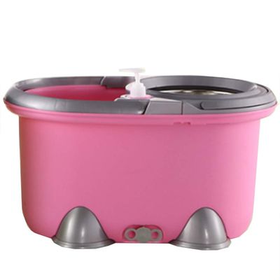 Rotating mop Double Drive Hand Pressure Automatic Dehydration Household Mop Bucket, 2 mop Heads(Color:Pink)