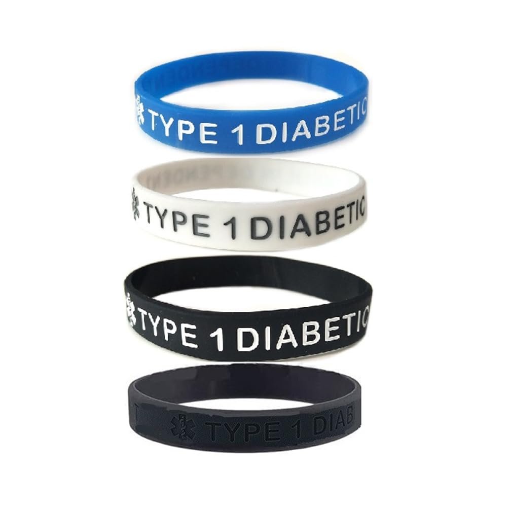 JOYID TYPE 1 DIABETIC Rubber Medical Alert Emergency ID Wristband Bracelet For Women Men(4pcs TYPE1)