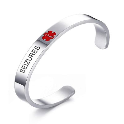 VNOX Medical Condition Alert ID Type 2 Diabetes 8MM Stainless Steel Open Cuff Bangle Bracelet for Men Women