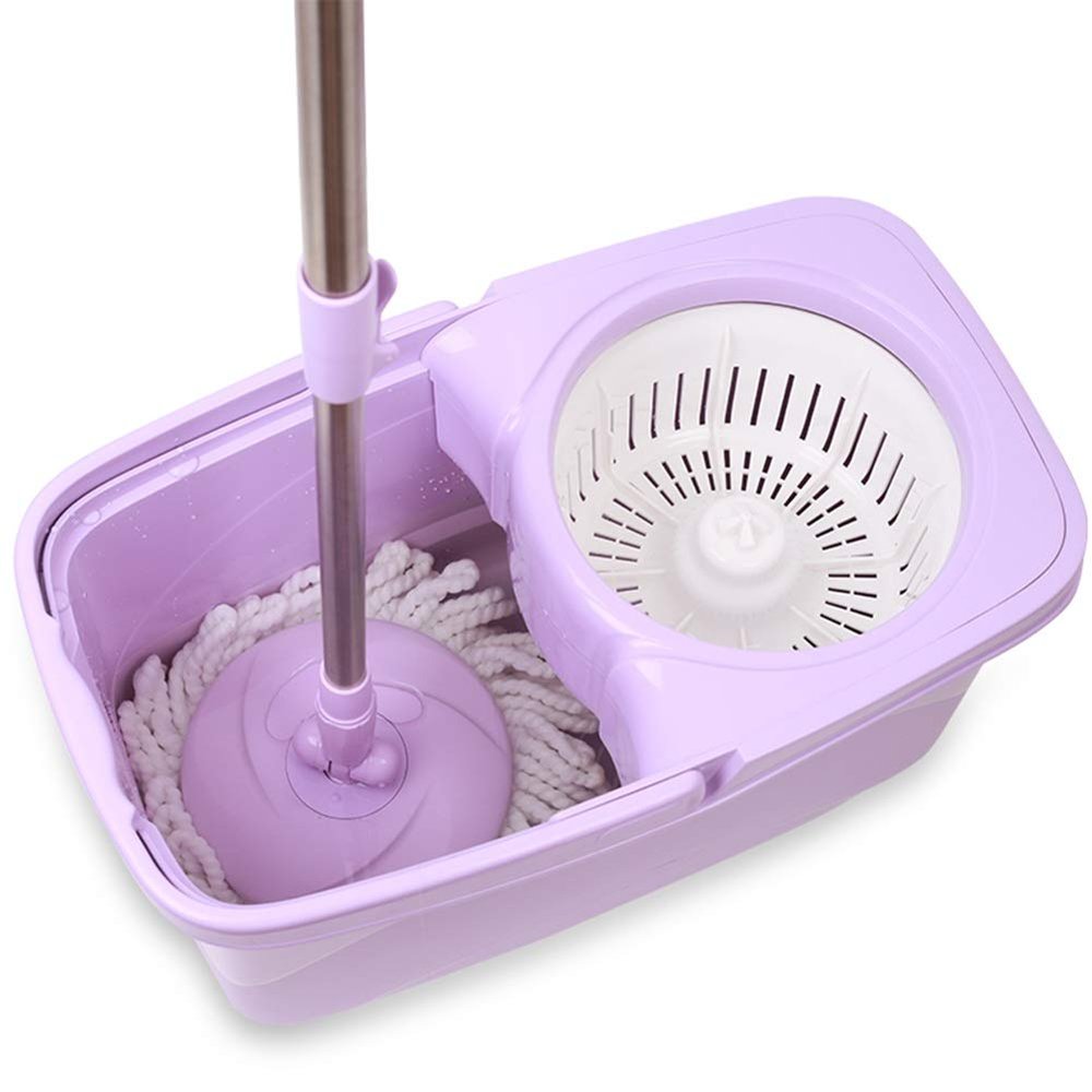 Rotating mop Hand Pressure Automatic Dehydration Wet and Dry Mop Bucket, 2 mop Heads