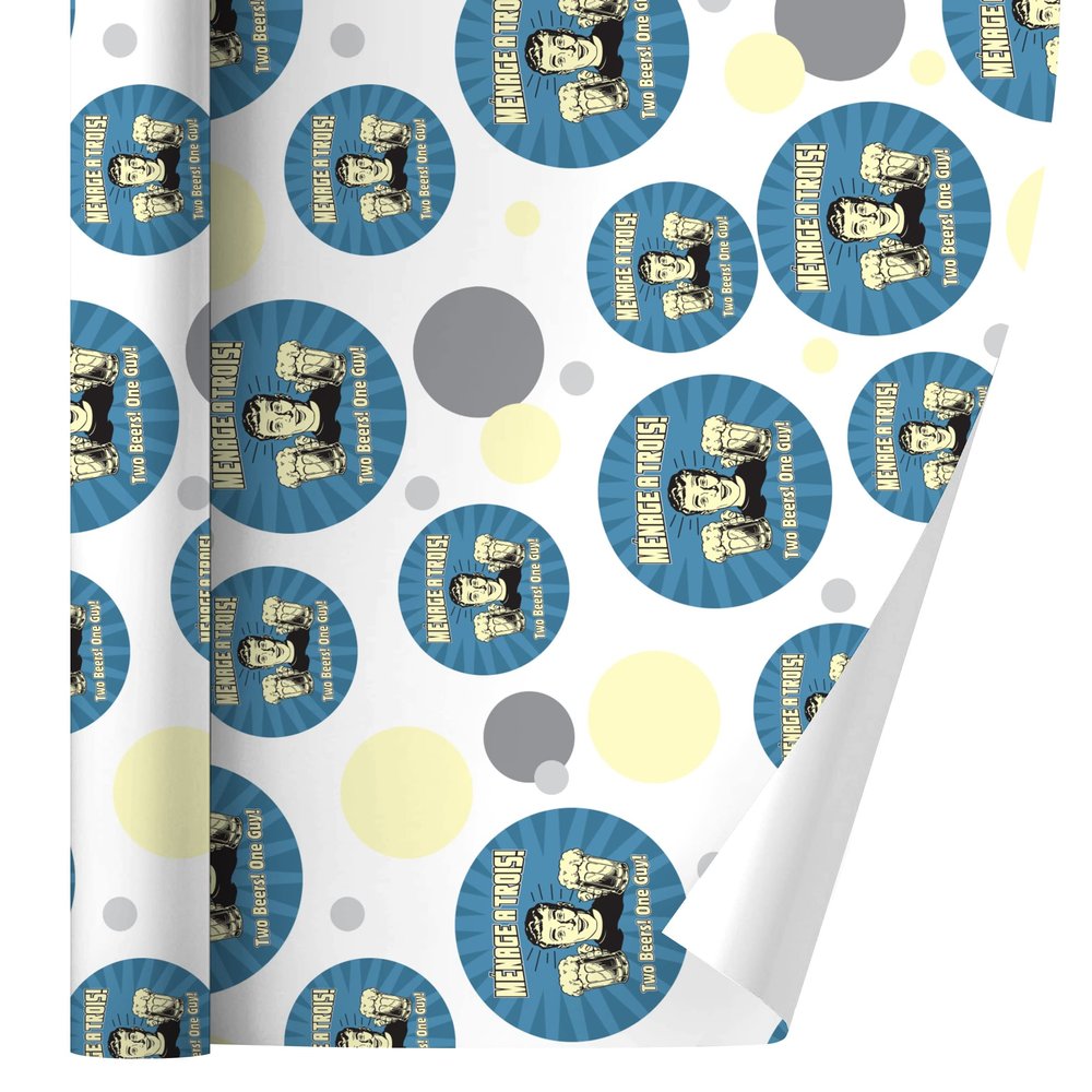 GRAPHICS & MORE Menage A Trois Threesome Two Beers One Guy Funny Humor Retro Gift Wrap Wrapping Paper Roll