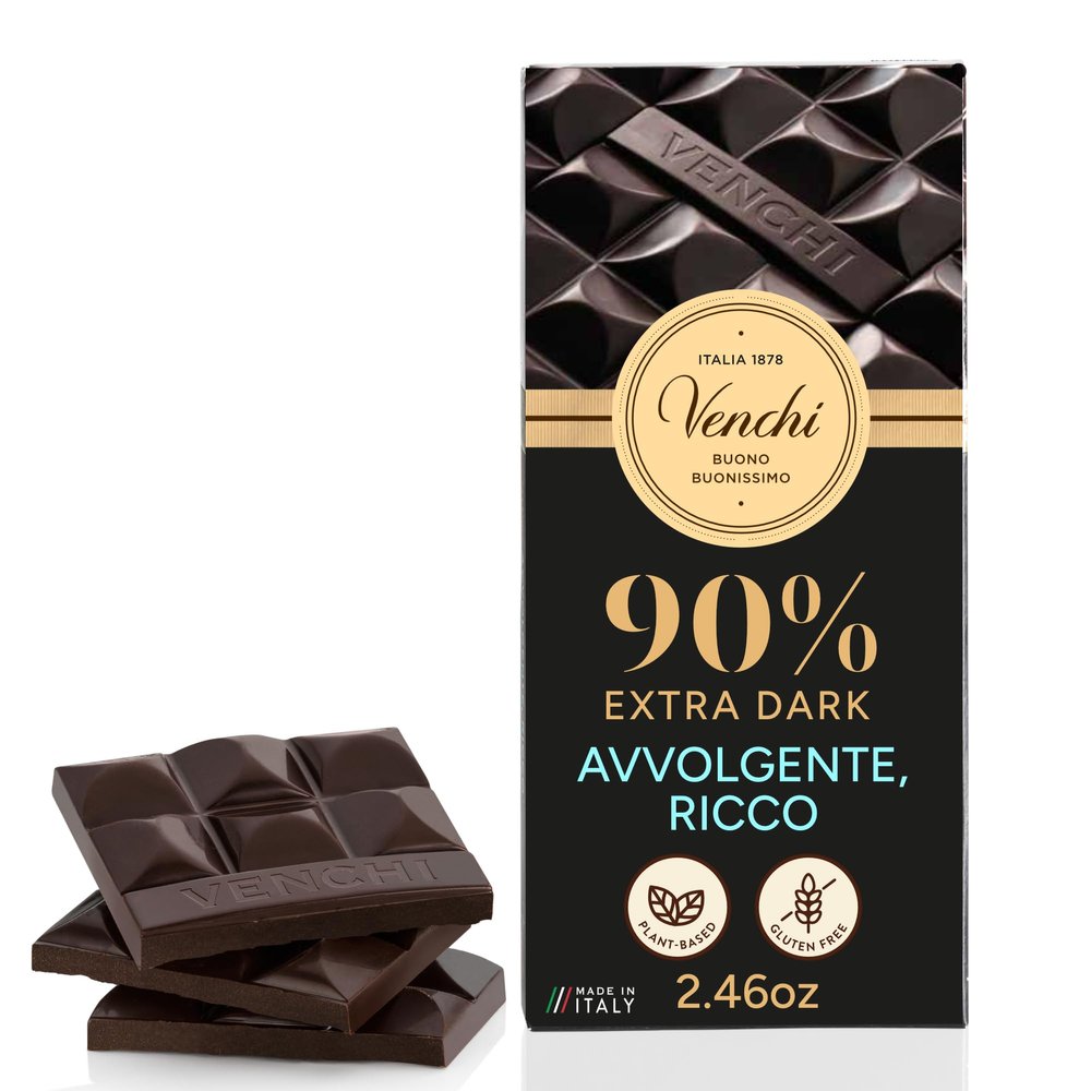 Venchi - 85% Extra Dark Chocolate Bar, 3.52oz - Fine Cocoa Blends - Gluten Free - Vegan