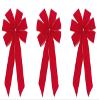 Red Velvet Outdoor Christmas Bows by Independence Bunting. 3-Pack! 6 Loop - 9" Bow & 12" Tail. Gold Metallic Wired Purl Edge Available! view 1